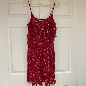 Dex Size M faux wrap dress red with blue flowers
